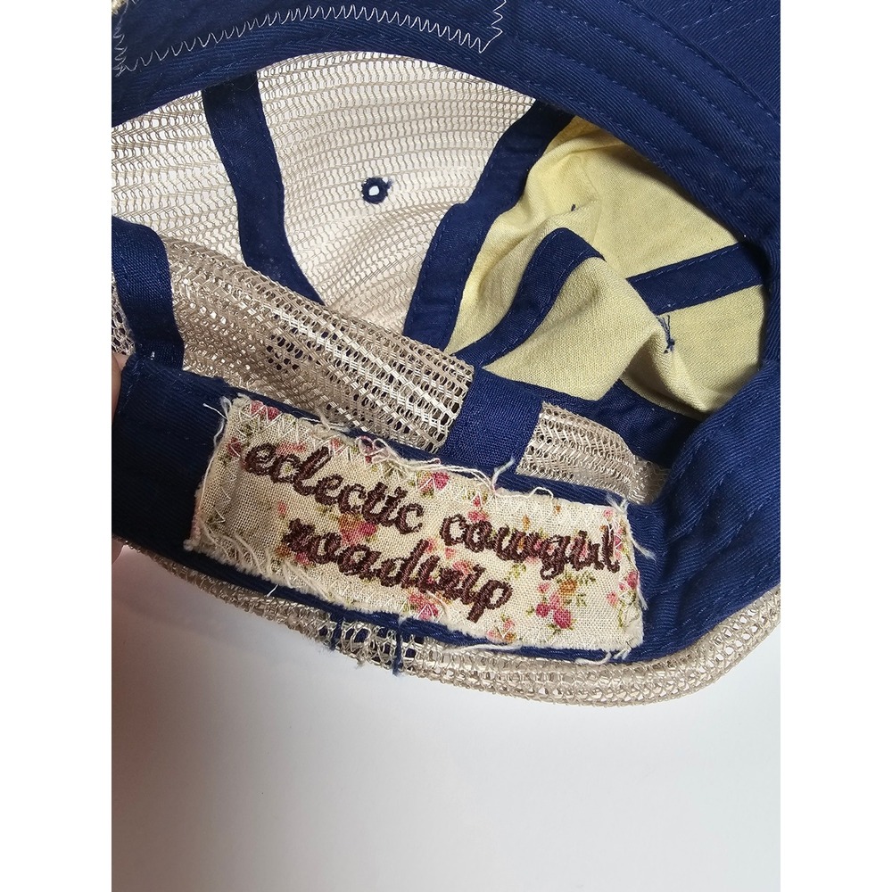 Backroads Bound Camper Trailer Distressed Trucker Hat Tan Navy Mesh Back Cap - Picture 9 of 9